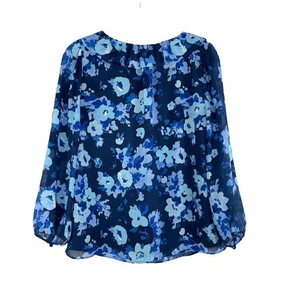 J. Crew floral ruffle v neck blouse‎ top Sz XS Blue - Picture 5 of 7